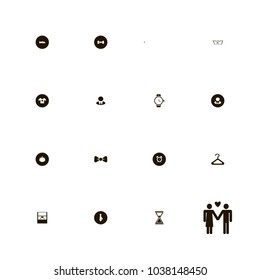 icon set Clothes with diamond, clock, man bow and shoes