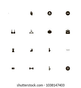 icon set Clothes with dress, suitcase, purse and man