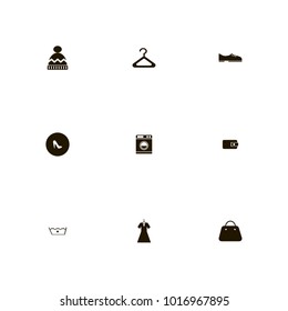 icon set Clothes with hanger, handbag, winter hat and hat