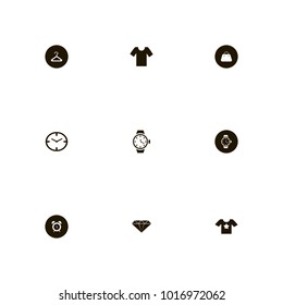 icon set Clothes with hanger, lady, clock and shirt