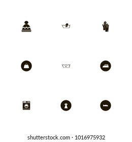 icon set Clothes with iron, lady, bag and winter