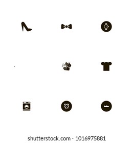 icon set Clothes with machine, hat, watch and hands