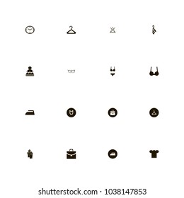 icon set Clothes with man, winter hat, underwear and clock