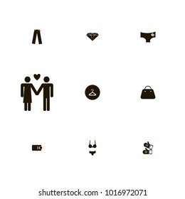 icon set Clothes with pants, purse, man and hanger