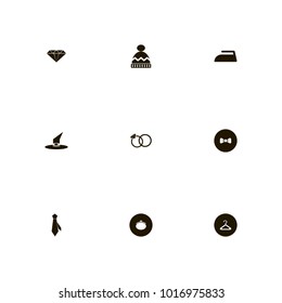 icon set Clothes with rings, diamond, purse and hat