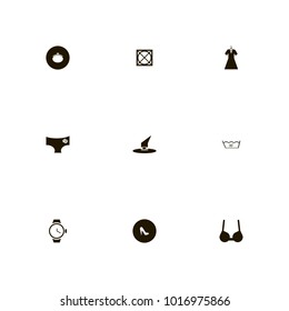 icon set Clothes with shoes, purse, do not tumble dry and hat