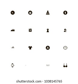 icon set Clothes with time, alarm clock, winter hat and iron