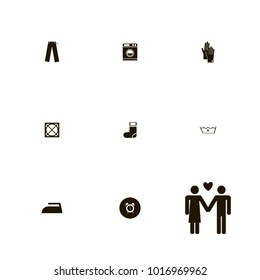 icon set Clothes with trousers, alarm clock on the black, 30 temperature and sock