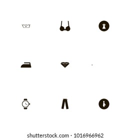 icon set Clothes with trousers, clock, washing 30 temperature and woman