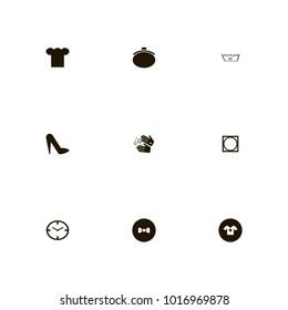 icon set Clothes with tumble dry, clock, shoes and lady