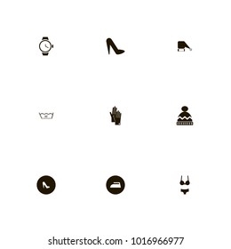 icon set Clothes with winter, iron, female and watch