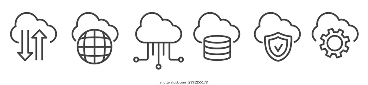 Icon Set of Cloud computing - Vector Illustration -  Editable Thin Line Icons Collection on white Background for Web and Print