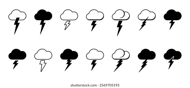 Icon set of Cloud lightning Thunderstorm vector illustration