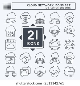 Icon Set Cloud Network. related to Network symbol. line style. simple illustration