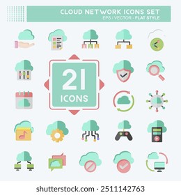 Conjunto de iconos de red en la nube. relacionado con el símbolo de red. estilo plano. ilustración simple