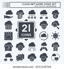 Conjunto de iconos de red en la nube. relacionado con el símbolo de red. estilo de glifo. ilustración simple