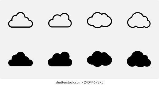 icon set cloud, network, server, computing, forcast, elements for design with simple outline and solid icon styles