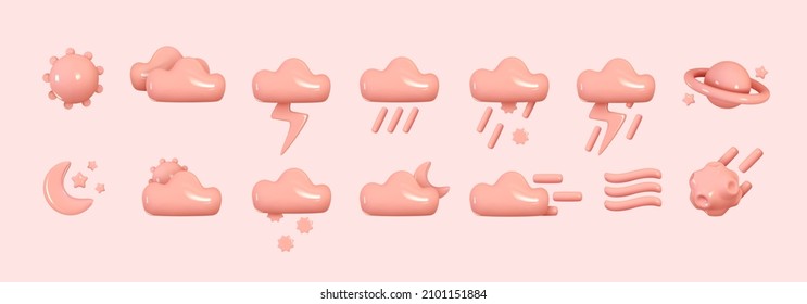 Icon set cloud weather. Realistic 3d symbol design. Vector illustration