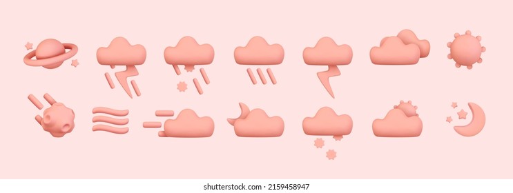 Icon set cloud weather. Realistic 3d symbol design. Vector illustration