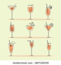 icon set of cocktails over green background, vector illustration