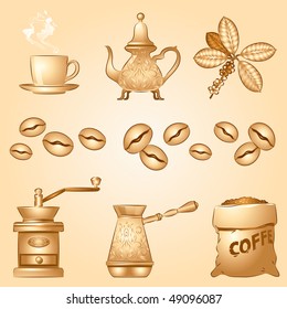 Icon set with coffee accessories.