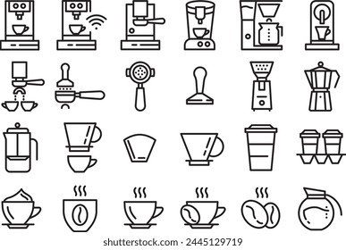 Icon set coffee and espresso line art. Fully changeable