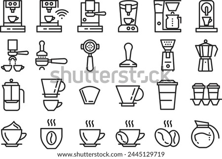 Icon set coffee and espresso line art. Fully changeable