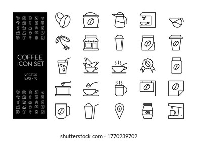 Icon Set of Coffee with Line Concept Isolated on White Background. This Bundle Consists of 25 Icon, among them : Beans, Cup, Mug, Hot Coffee, Cafe, etc. - Vector Illustration. 
