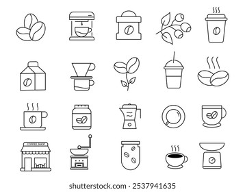 Icon set Coffee making . Drip bag, moka, pod, capsule, arabian, kettle, french press, bean minimal vector illustration