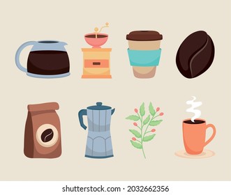 conjunto de iconos de café sobre fondo blanco