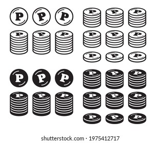 Icon set of coins with point mark