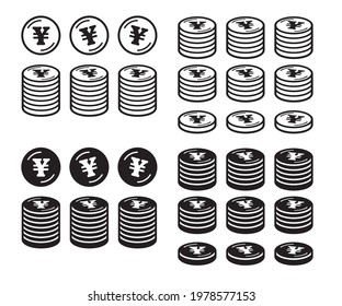 Icon set of coins with the yen symbol