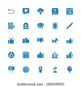up icon set. Collection of 25 filled up icons included Balloon, Growth, Performance, Thumbs up, Freedom, Elevator, Like, Dislike, Nail brush, Margin, Balloons, Incubator, Upload