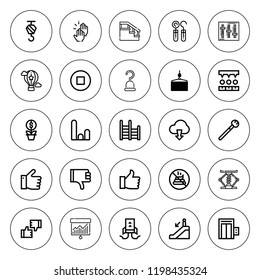 Up icon set. collection of 25 outline up icons with clap, consensus, control, crane, download, elevator, graph, hook, hot air balloon, growth icons. editable icons.