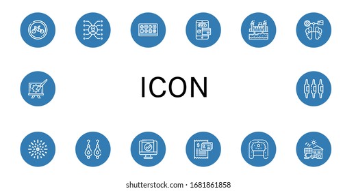 icon icon set. Collection of Bikes, Skill, Chocolate box, Payment, Geothermal energy, Brain, Fireworks, Earrings, Service, Bill, Hat, Solar cell, Creative, Calcium icons