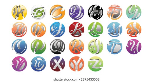 icon set collection of Letter A to Z Globe technology modern logo, data globe logo design vector symbol icon, globe icon template