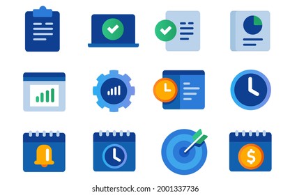 Icon Set Collection Of Productivity Gear Notification Calendar Project Management Alert Bell Clock Task List Target In Blue Color