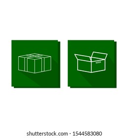 Icon set in color frame with shipping box and open box