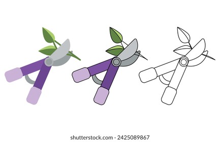 Icon set: colored garden shears and pruner with thin outline.Garden pruner icon symbol template for graphic and web design collection logo vector illustration.