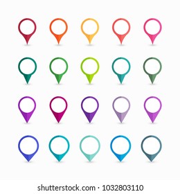 Icon set colorful map placeholder, location tag for web and application interface, map pointer element collection design. Vector illustration.