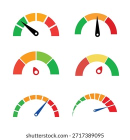 ícone conjunto de indicadores coloridos de desempenho e indicador de risco