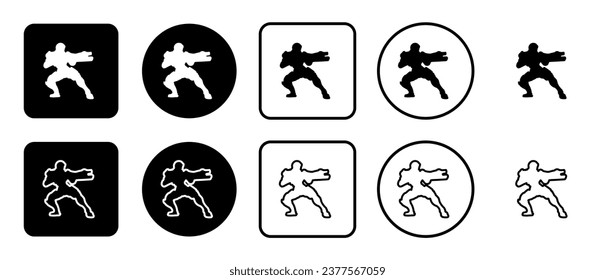 Conjunto de iconos del robot de combate. Relleno, contorno, conjunto de iconos en blanco y negro, estilo plano.  Ilustración del vector sobre fondo blanco