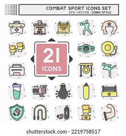 Icon Set Combat Sport. related to education symbol. Comic Style. simple design editable. simple illustration.boxing