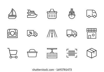 Icon set of commerce. Editable vector pictograms isolated on a white background. Trendy outline symbols for mobile apps and website design. Premium pack of icons in trendy line style.