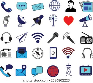 icon set communication most blue color icons