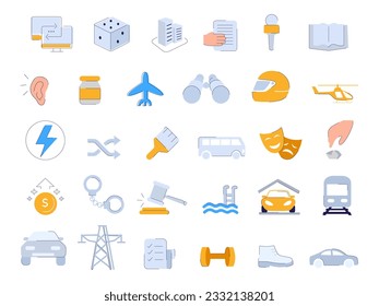 icon set communication and transportation electric infrastructure law mask theater handcuff