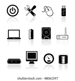 icon set computer black on white