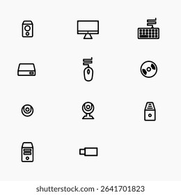 Icon set computer classic monochrome style, simple elegant