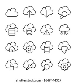 Icon set of computer cloud. Editable vector pictograms isolated on a white background. Trendy outline symbols for mobile apps and website design. Premium pack of icons in trendy line style.