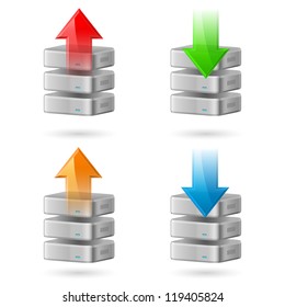 Icon Set of Computer Database with Upload and Download Arrows